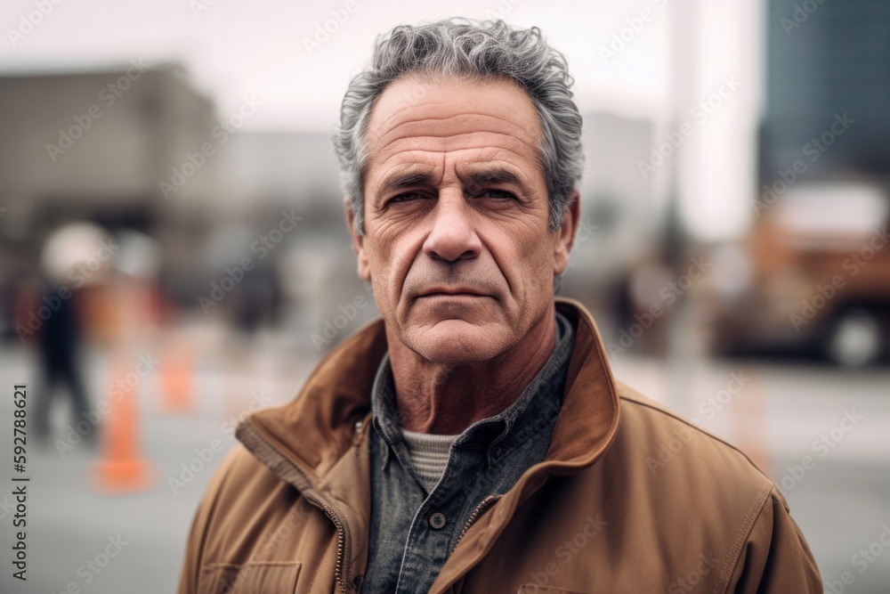 Portrait of senior man with grey hair in the city street. Portrait of senior man with grey hair in the city street.