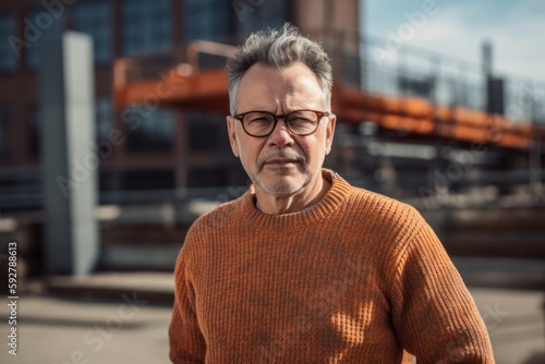 Portrait of senior man with eyeglasses in an urban context