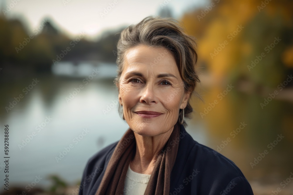 Portrait of a senior woman on a background of autumn landscape. Portrait of a senior woman on a background of autumn landscape.