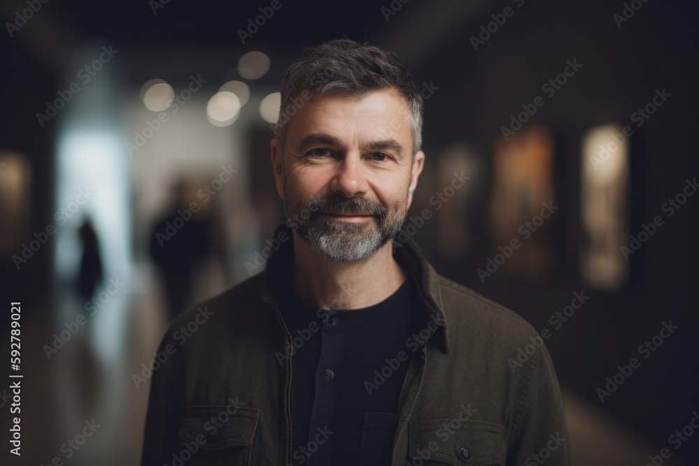 Obraz premium Portrait of a handsome middle-aged man looking at camera in museum