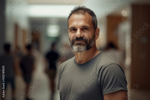 Portrait of a middle-aged man in the corridor of a hospital