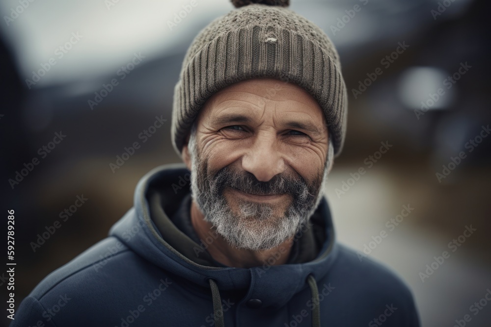 Portrait of a senior man with grey beard and hat outdoors. Portrait of a senior man with grey beard and hat outdoors.