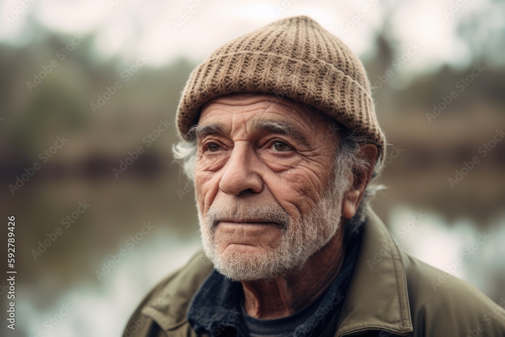 Portrait of an elderly man on a walk by the river. Portrait of an elderly man on a walk by the river.