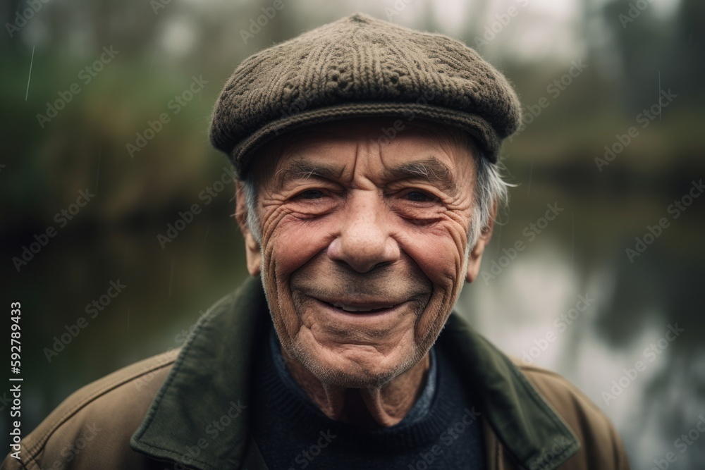 Portrait of an elderly man with a cap in the rain. Portrait of an elderly man with a cap in the rain.