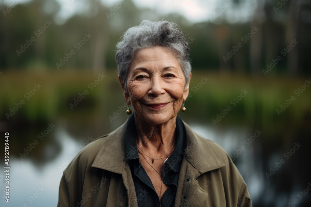 Portrait of smiling senior asian woman looking at camera in the park Portrait of smiling senior asian woman looking at camera in the park