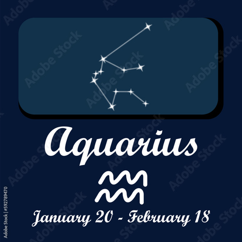 Vector graphic design for the zodiac sign for Aquarius the water carrier. Ruling planet: Uranus. Characteristics are independent, unconventional, humanitarian, intellectual, inventive, and detached.