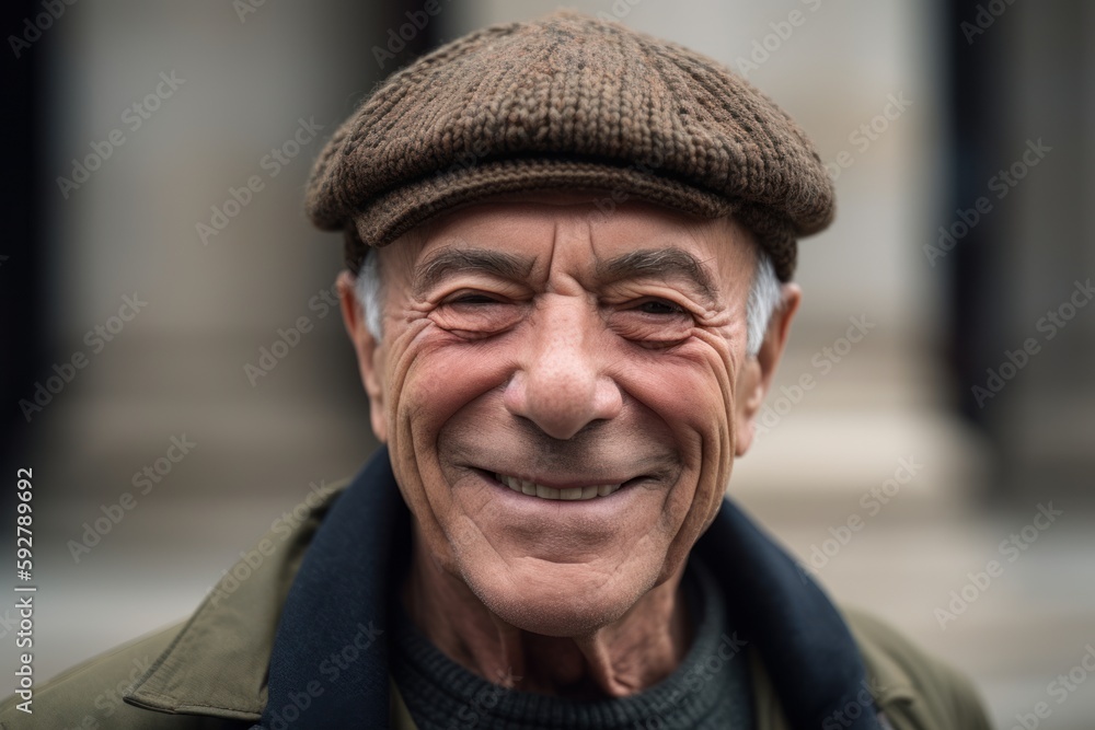 Portrait of an old man in a cap with a smile. Portrait of an old man in a cap with a smile.