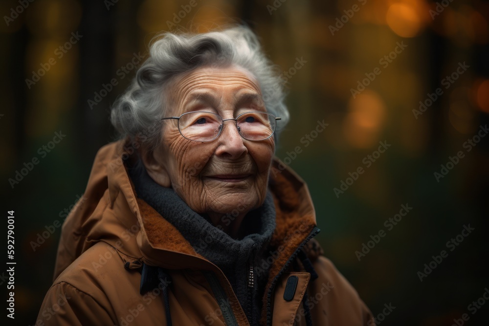 Portrait of an elderly woman with glasses in the autumn park. Portrait of an elderly woman with glasses in the autumn park.