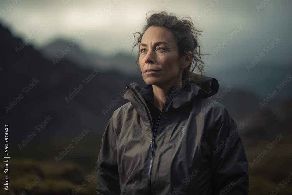 portrait of a beautiful middle-aged woman in a raincoat
