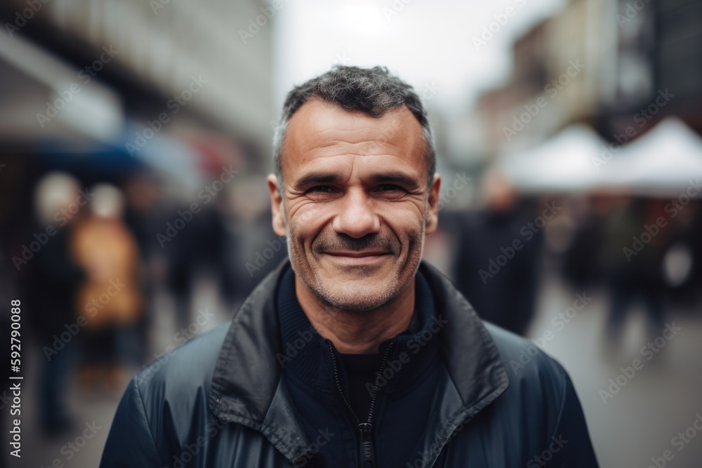 Portrait of a middle-aged man in a city street. Portrait of a middle-aged man in a city street.