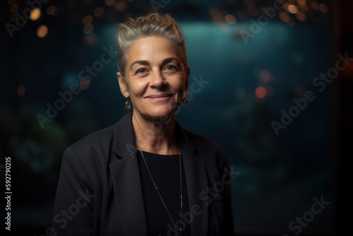 Portrait of a happy senior woman in front of a dark background
