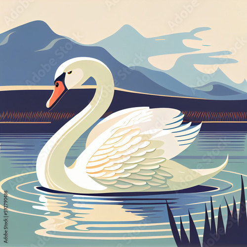 swan swimming  vector illustration  flat design style  Generative AI