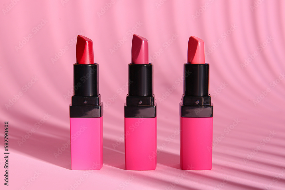Beautiful lipsticks on pink background Beautiful lipsticks on pink background