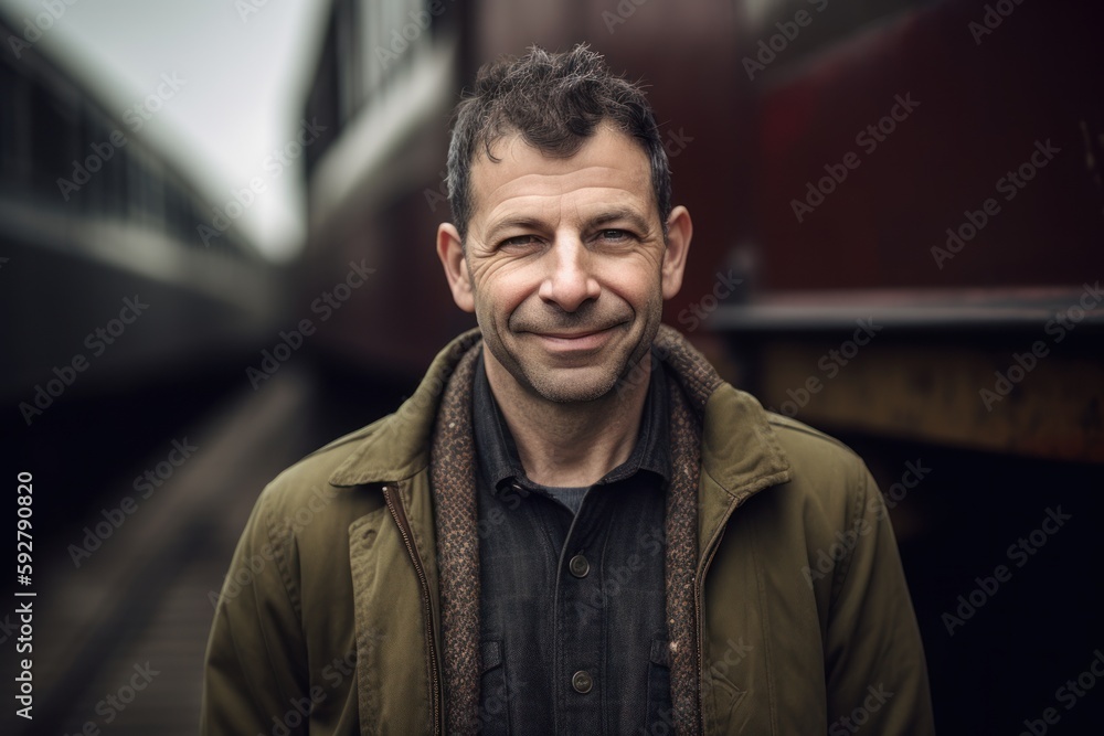 Portrait of a handsome middle-aged man in a train station Portrait of a handsome middle-aged man in a train station