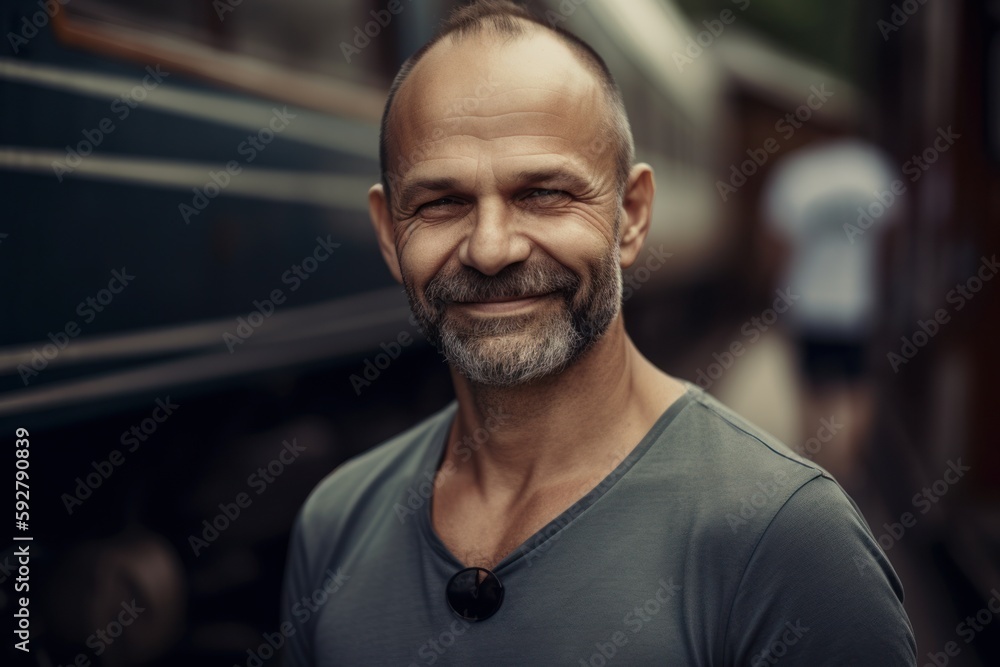 Portrait of a senior man smiling at the camera while standing in a train station