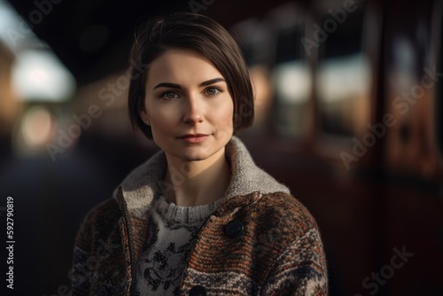 Wallpaper Mural Portrait of a beautiful girl in a coat on the train station Torontodigital.ca