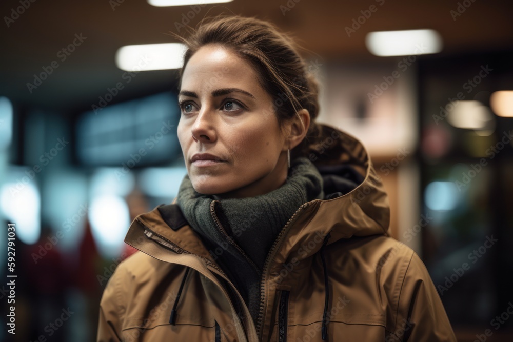 Portrait of beautiful young woman in winter jacket looking at camera. Portrait of beautiful young woman in winter jacket looking at camera.
