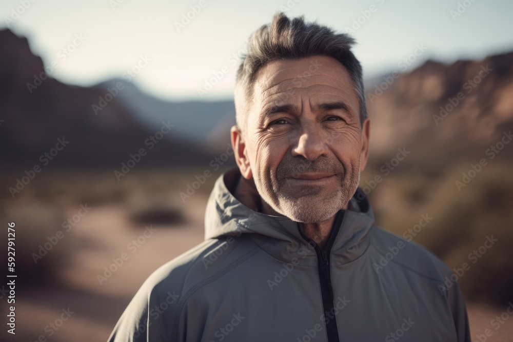 Portrait of a smiling senior man in the desert at sunset. Portrait of a smiling senior man in the desert at sunset.