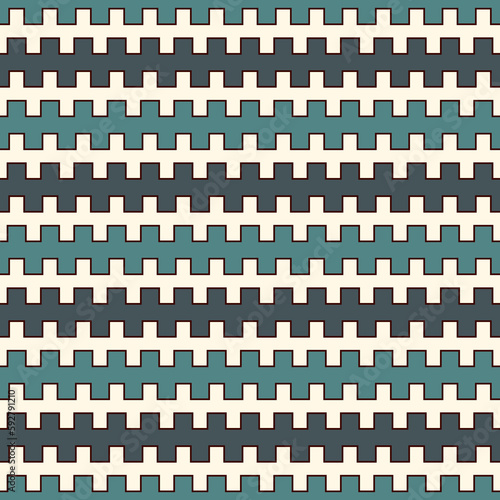 Blue colors seamless pattern with battlement curved lines. Repeated geometric figures wallpaper. Modern surface.