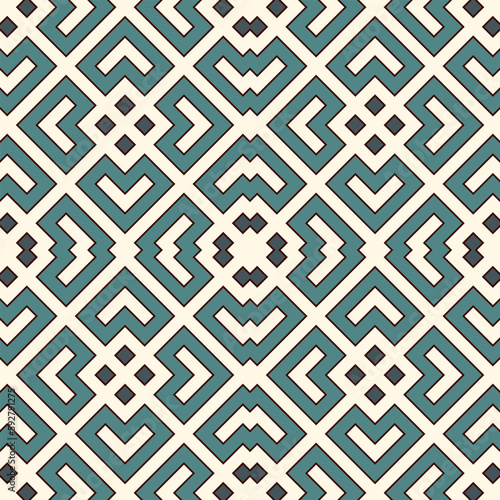 Blue seamless pattern with repeated geometric forms. Ornamental abstract background. Ethnic and tribal motifs.