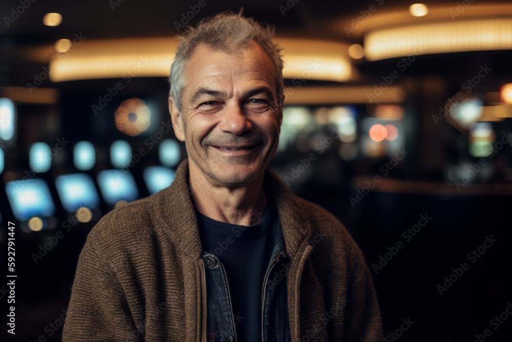 Fototapeta premium Portrait of a smiling senior man looking at the camera in a pub