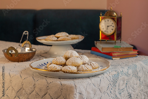Egyptian cookies typically made in Eid Al Fitr.  The cookies made plain, with dates or with sweets.  © Israa