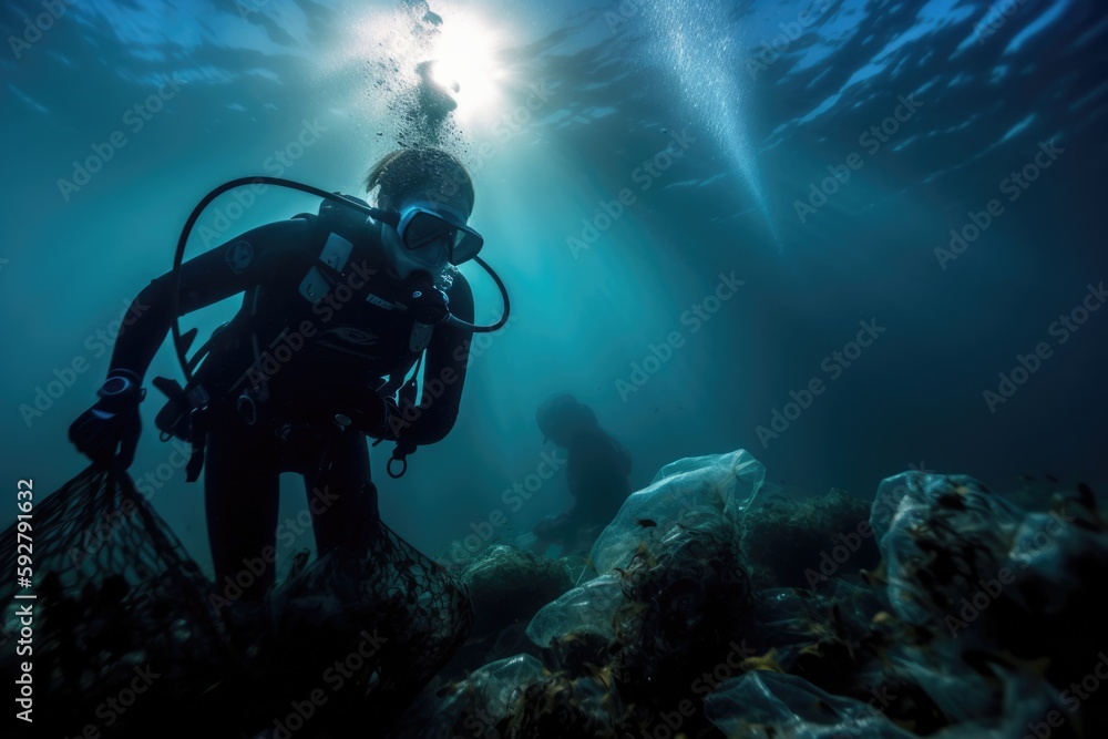 Scuba divers removing plastic waste from the depths Scuba divers removing plastic waste from the depths