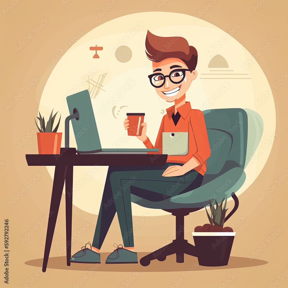 Young man working at the office, Working from home, home office, smiley face, work with laptop, laptop, PC, young office worker, Young man working at the office, Working from home, home office, smiley face, work with laptop, laptop, PC, young office worker,