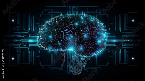 Artificial Intelligence digital concept with brain shape Generative AI