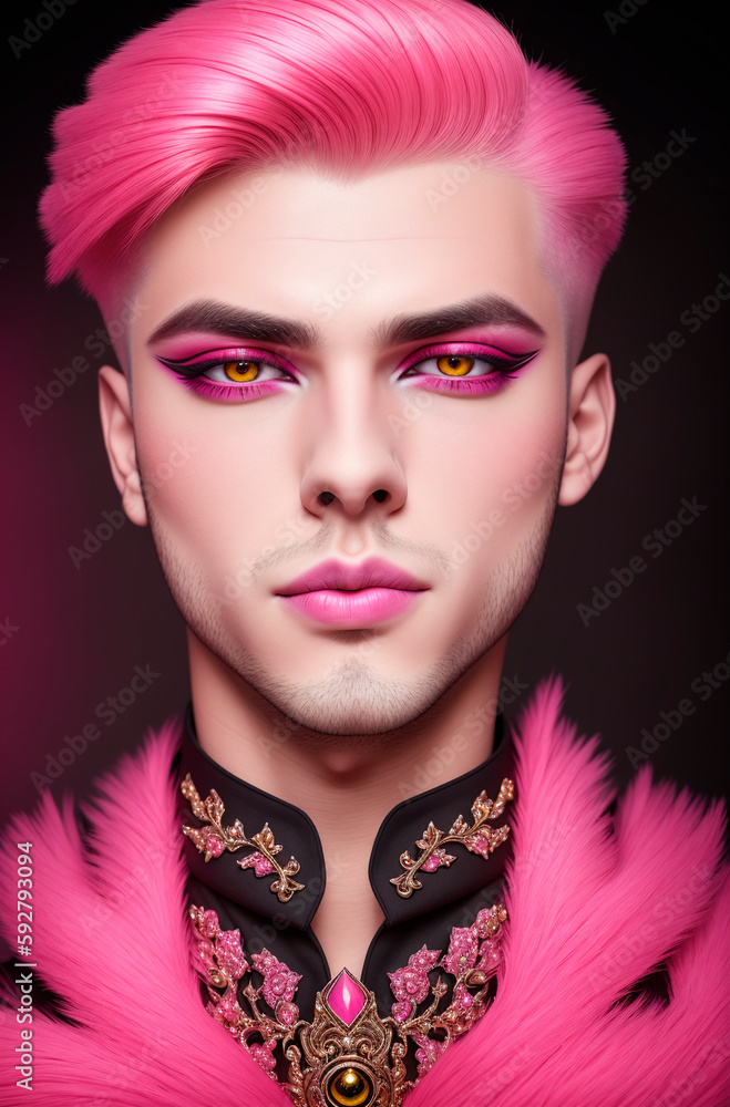 Man gay. Portrait of guy of non-traditional orientation with make-up on face. Generative AI. Man gay. Portrait of guy of non-traditional orientation with make-up on face. Generative AI.
