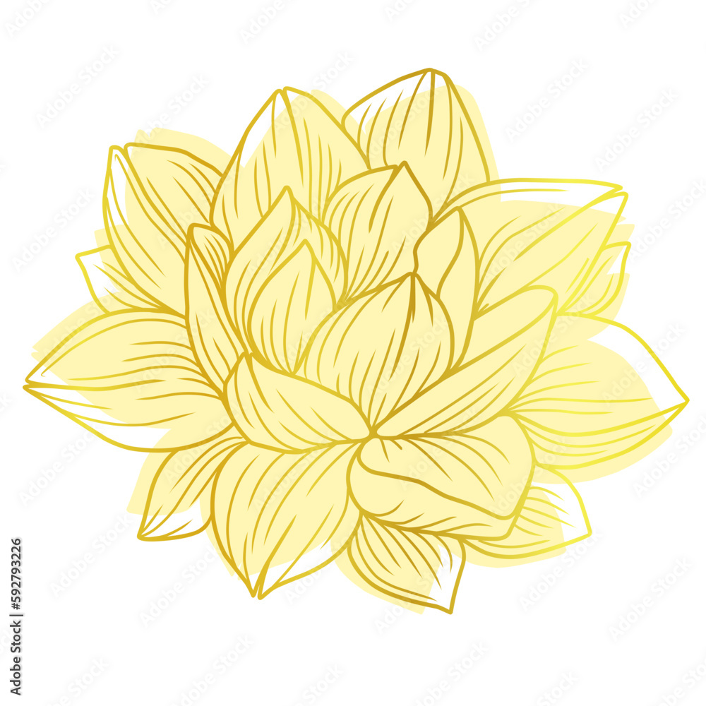 Golden lotus line art vector, lotus vesak day element design Golden lotus line art vector, lotus vesak day element design