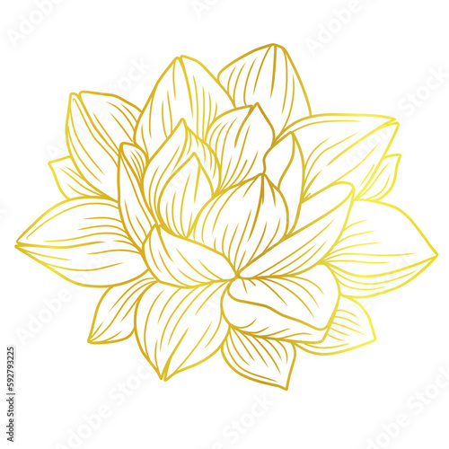 Golden lotus line art vector, lotus vesak day element design
