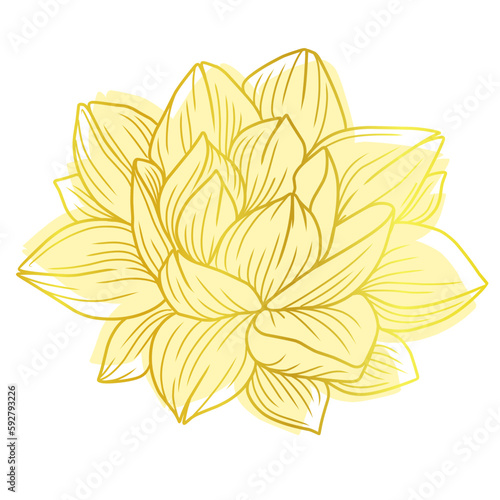 Golden lotus line art vector, lotus vesak day element design