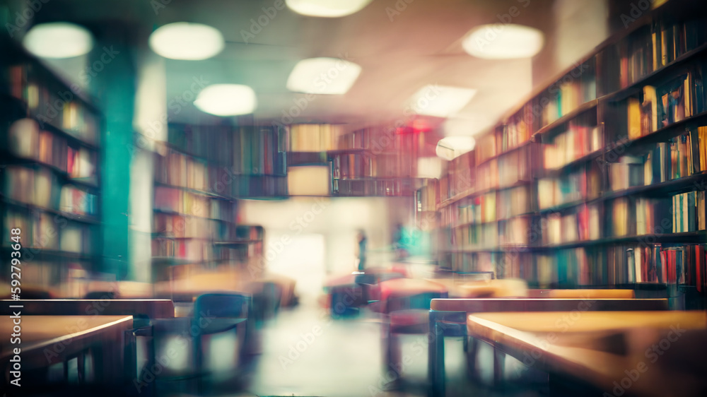 Abstract blurred empty college library, interior space
