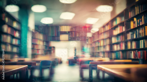 Abstract blurred empty college library  interior space