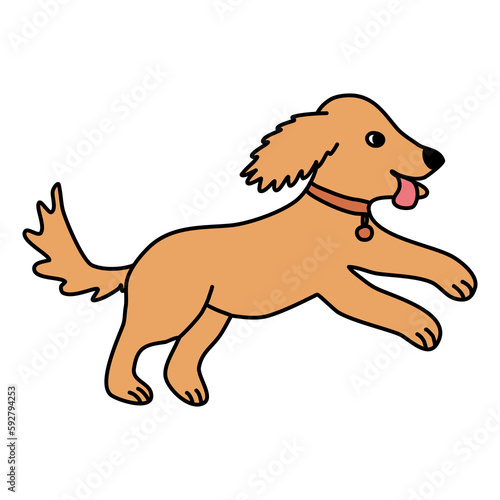 Cute running puppy dog, doodle style flat vector outline for coloring book