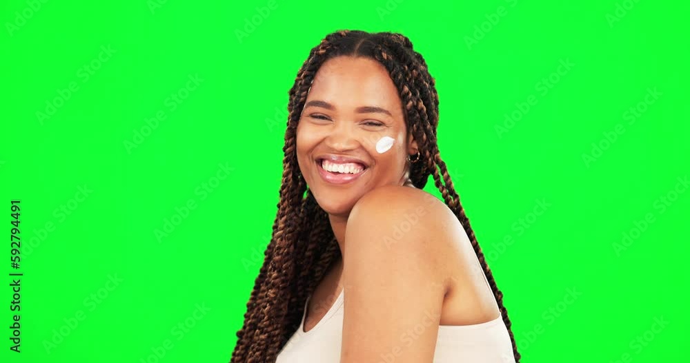 Black woman, beauty with cream and kiss on green screen, lotion for moisturizing and playful flirting on studio background. Happy female, smile in portrait with skincare and dermatology with mockup Black woman, beauty with cream and kiss on green screen, lotion for moisturizing and playful flirting on studio background. Happy female, smile in portrait with skincare and dermatology with mockup
