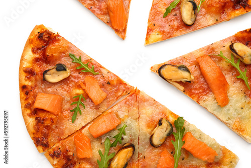 Gourmet seafood pizza slice...