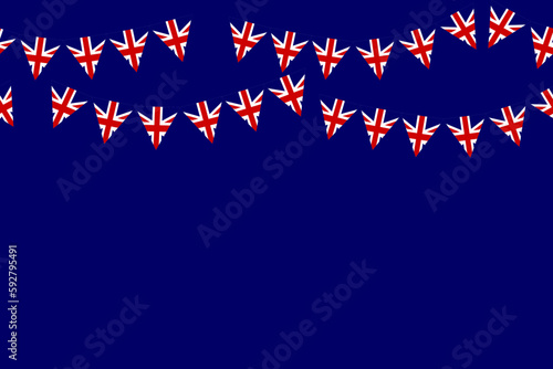 Union Jack flag bunting background Coronation celebration UK garland vector illustration