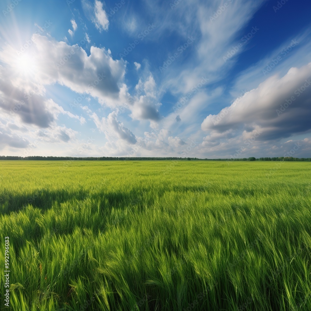 green field and blue sky. generative ai green field and blue sky. generative ai