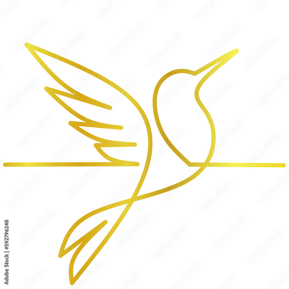 Golden hummingbird logo line art style