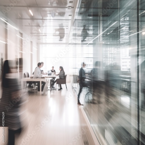 A group of office workers at a coworking space. Business people strolling through a modern open space. Blurring of motion . generative ai