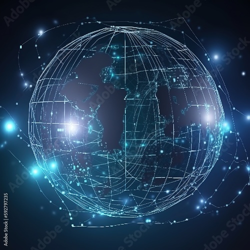 Global Background, Connection lines around Earth globe, futuristic technology. Digital link tech, big data. generative ai 