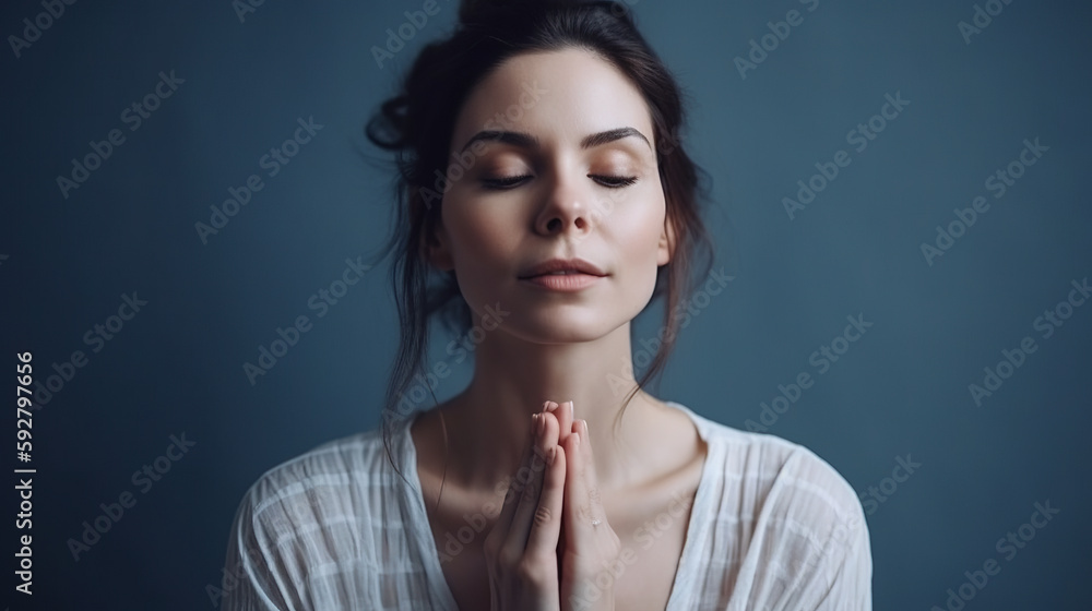 Beautiful, Peaceful Woman Meditating in Serenity made with Generative AI Beautiful, Peaceful Woman Meditating in Serenity made with Generative AI
