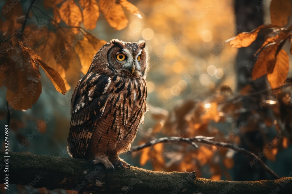 Beautiful owl in its natural habitat. AI generated, human enhanced Beautiful owl in its natural habitat. AI generated, human enhanced
