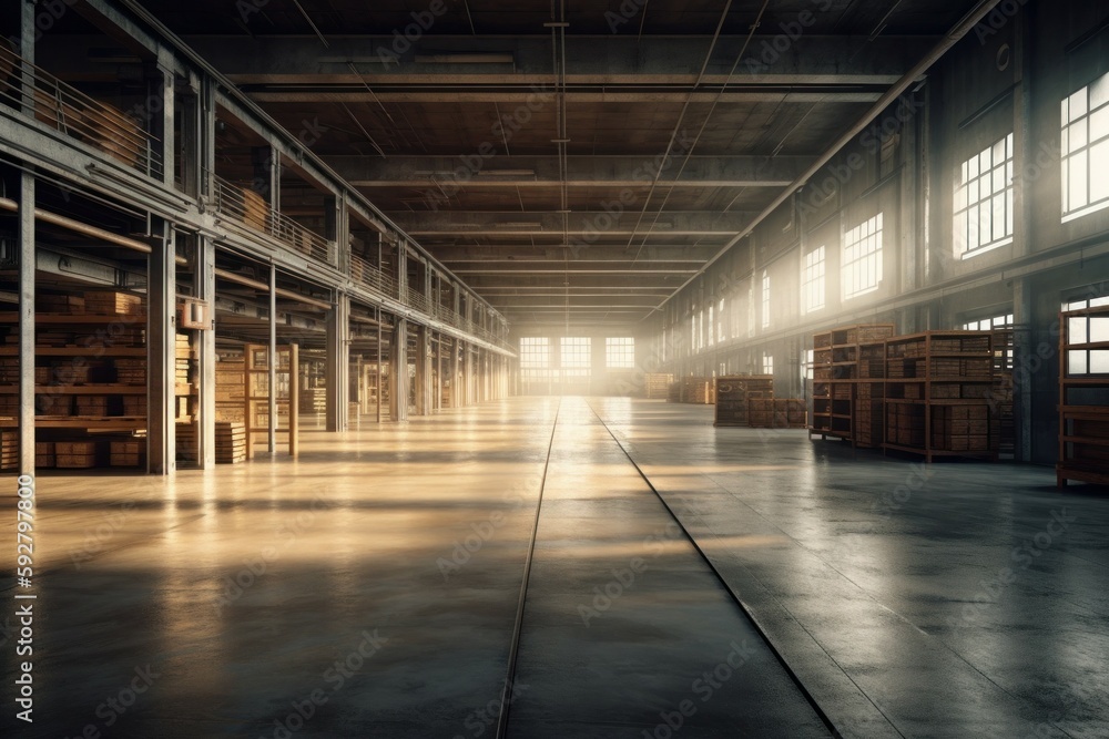 Huge area for business expansion. Warehouse in logistic center. Automatic logistics management. AI generated Huge area for business expansion. Warehouse in logistic center. Automatic logistics management. AI generated