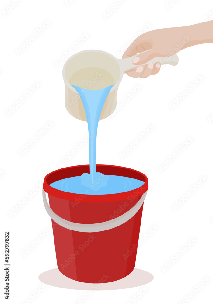 vector illustration of pouring water from a dipper into a bucket Stock
