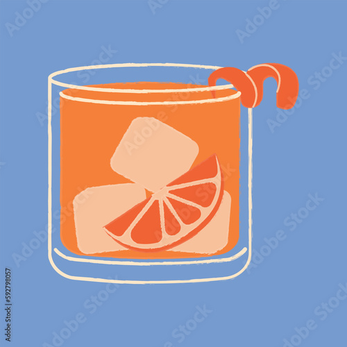 Negroni Cocktail vector flat illustration. Classic cocktail