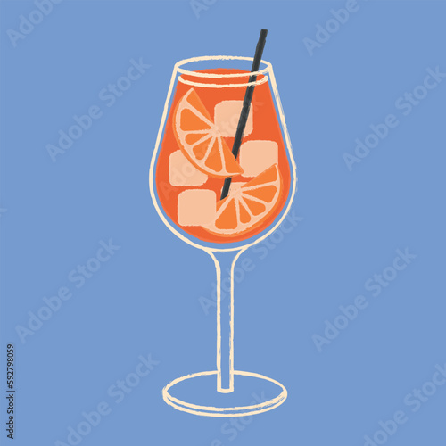 Aperol spritz cocktail vector flat illustration. Classic cocktail.
