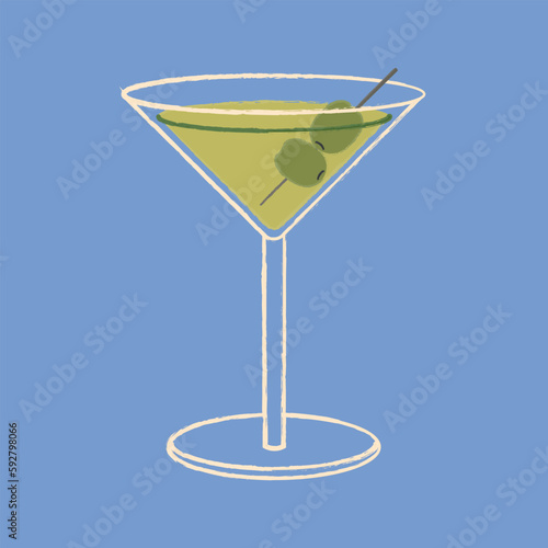 Dry Martini cocktail vector flat illustration. Classic cocktail.
